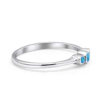 Three Stone Petite Dainty Thumb Fashion Ring Lab Created Blue Opal Solid 925 Sterling Silver